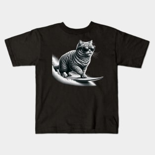 Funny Cat Surfing Gifts Funny Cat Surfer Kids T-Shirt